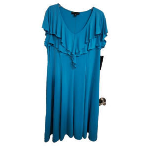 N Touch Blue Poly/Spandex Dress With Ruffled neckline and Short Sleeve Sz XL